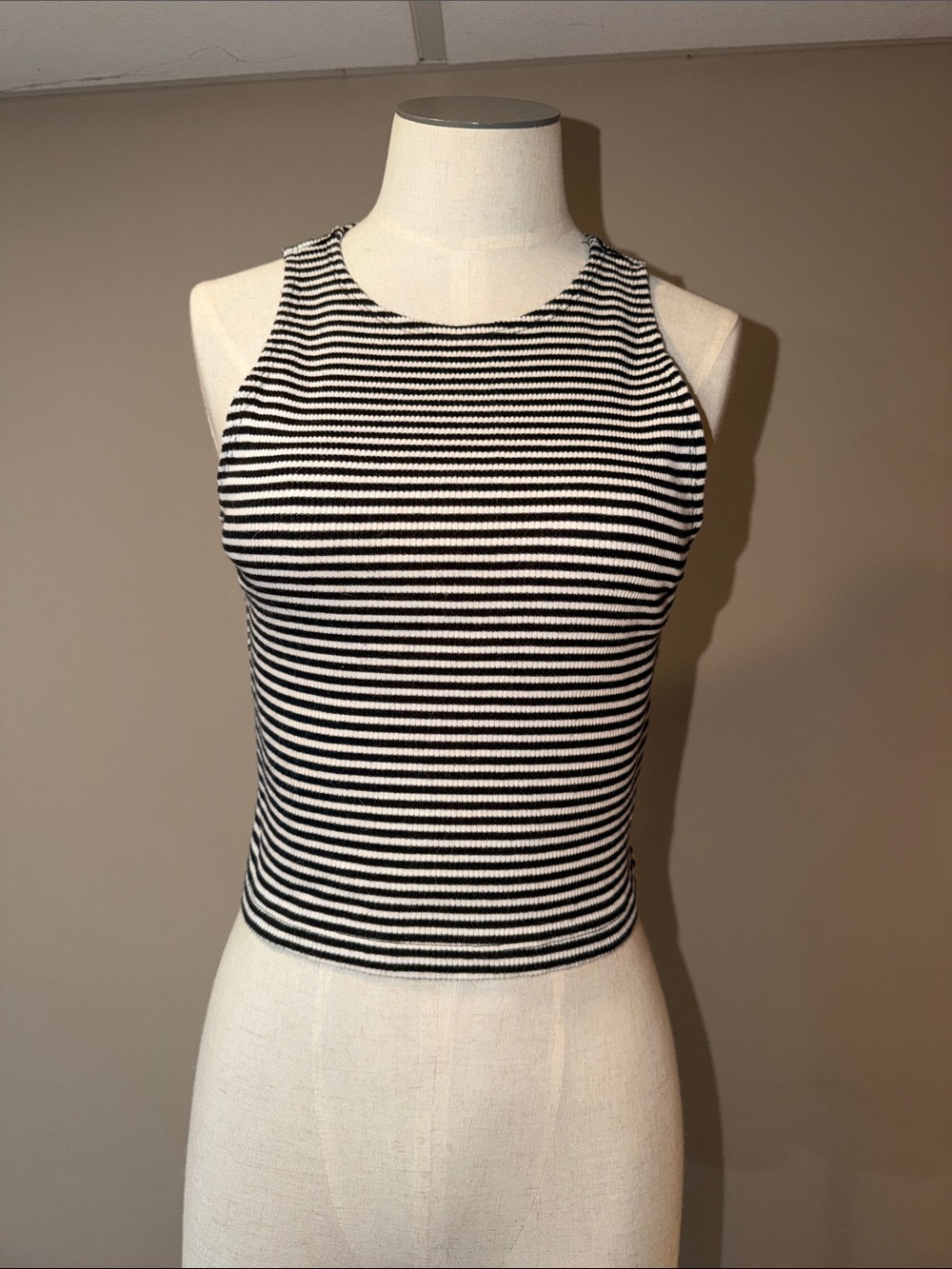 Forever 21 Black and White Striped Ribbed Tank